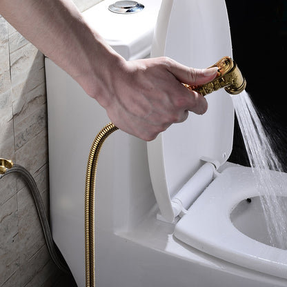 Polished Gold Antique Handheld Bidet Sprayer, Vintage Brass Toilet Shattaf Set with Hose / Wall Bracket