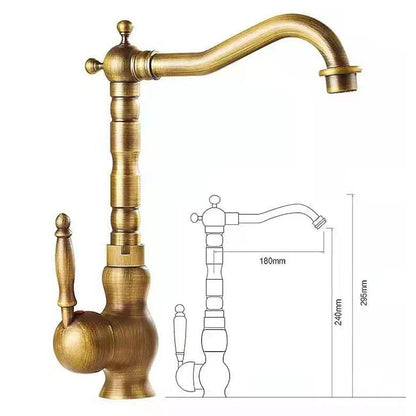 Antique Brass Traditional Single-Hole Kitchen Faucet, Single-Handle Swivel Spout Faucet