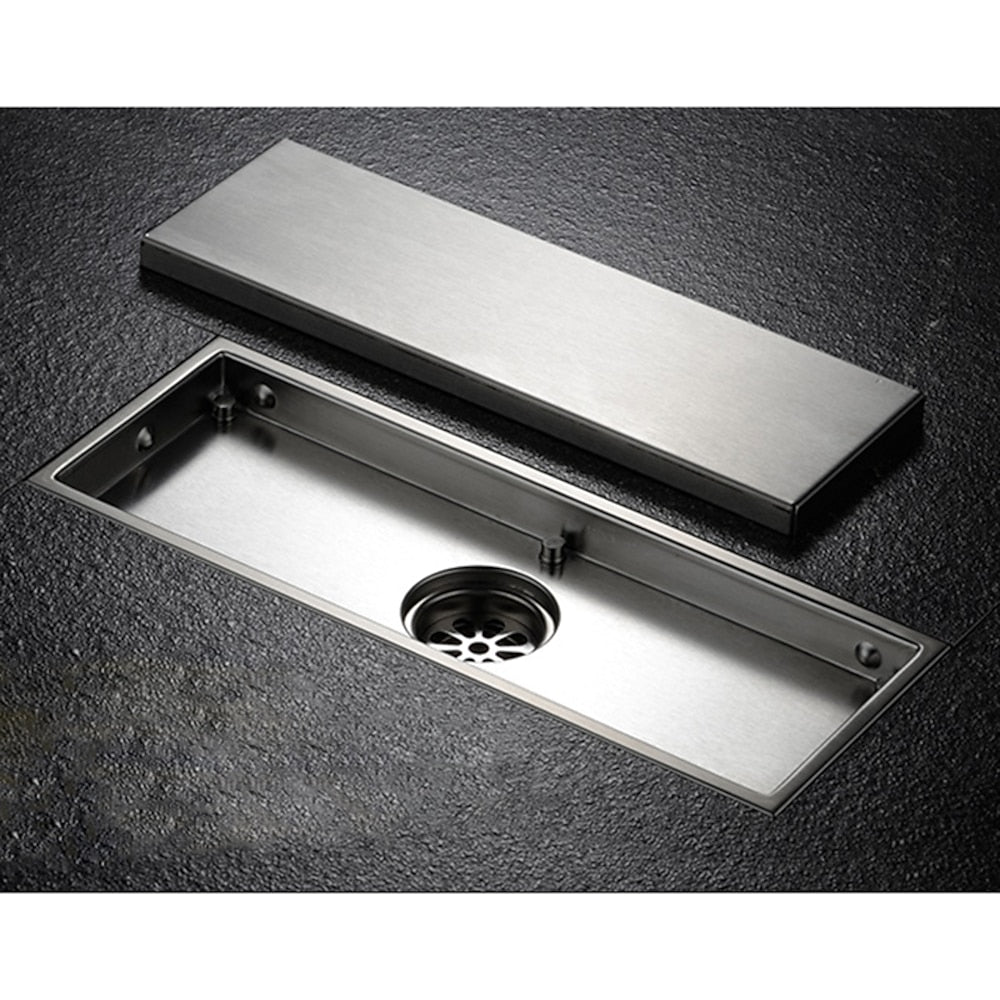 Stainless Steel Rectangular Linear Shower Floor Drain, Dual-Use Tile Insert Drain for Bathroom