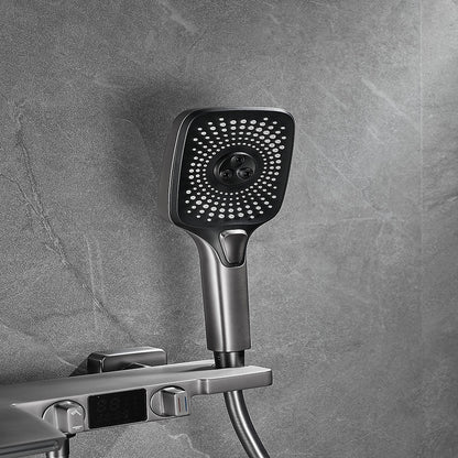 LED Waterfall Wall-Mount Tub Filler Faucet, Dual-Handle Bathroom Tub Faucet with Handheld Shower, Matte Black / Gunmetal / Matte White