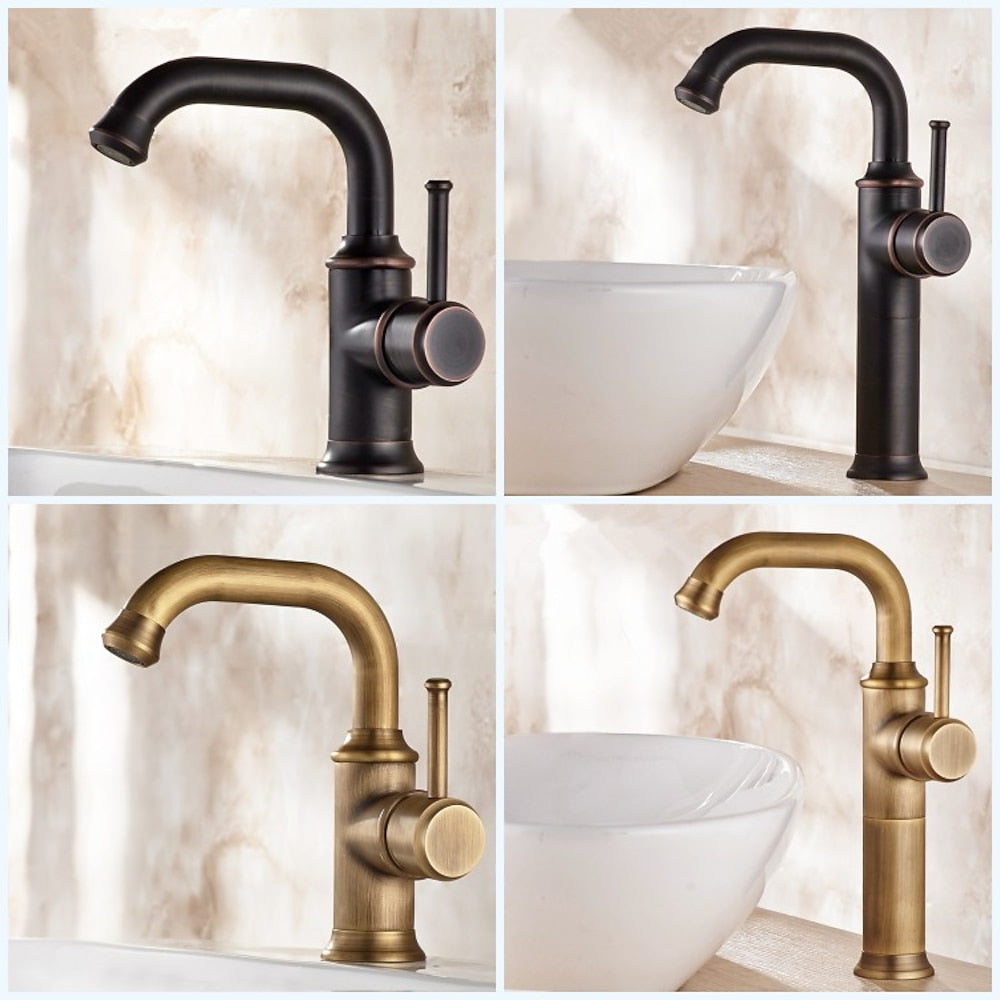 360-Degree Swivel Vintage Bathroom Faucet, Single-Hole Single-Handle Faucet, Antique Brass / Matte Black