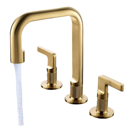 Widespread Two-Handle Bathroom Faucet, Modern High Arc Brass Basin Faucet with Water Supply Hoses, Brushed Gold / Gunmetal
