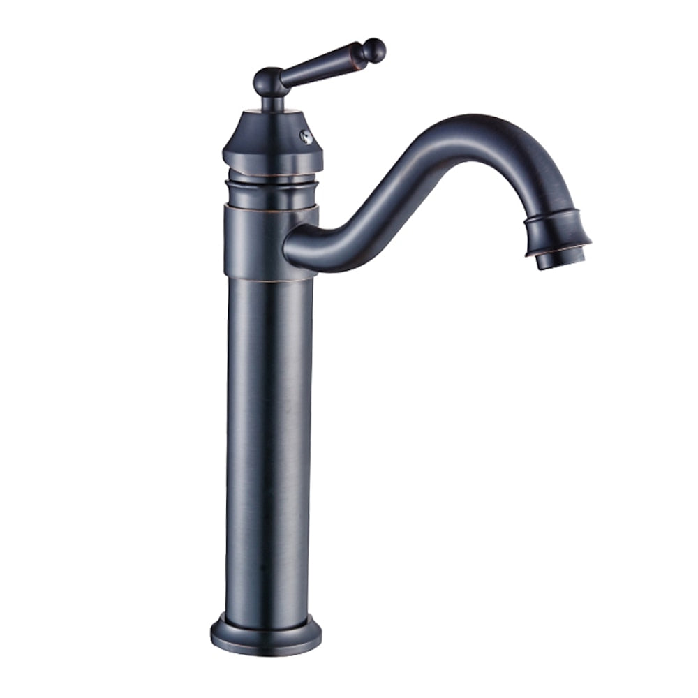 Rotatable High-Arc Vessel Sink Faucet, Single-Handle Vintage Brass Faucet, Antique Brass / Matte Black