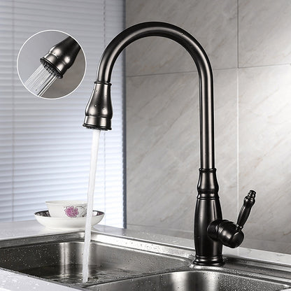 Traditional High-Arc Pull-Down Kitchen Faucet, Single-Handle Single-Hole Brass Faucet, Oil-Rubbed Bronze / Chrome / Brushed Nickel / Polished Gold