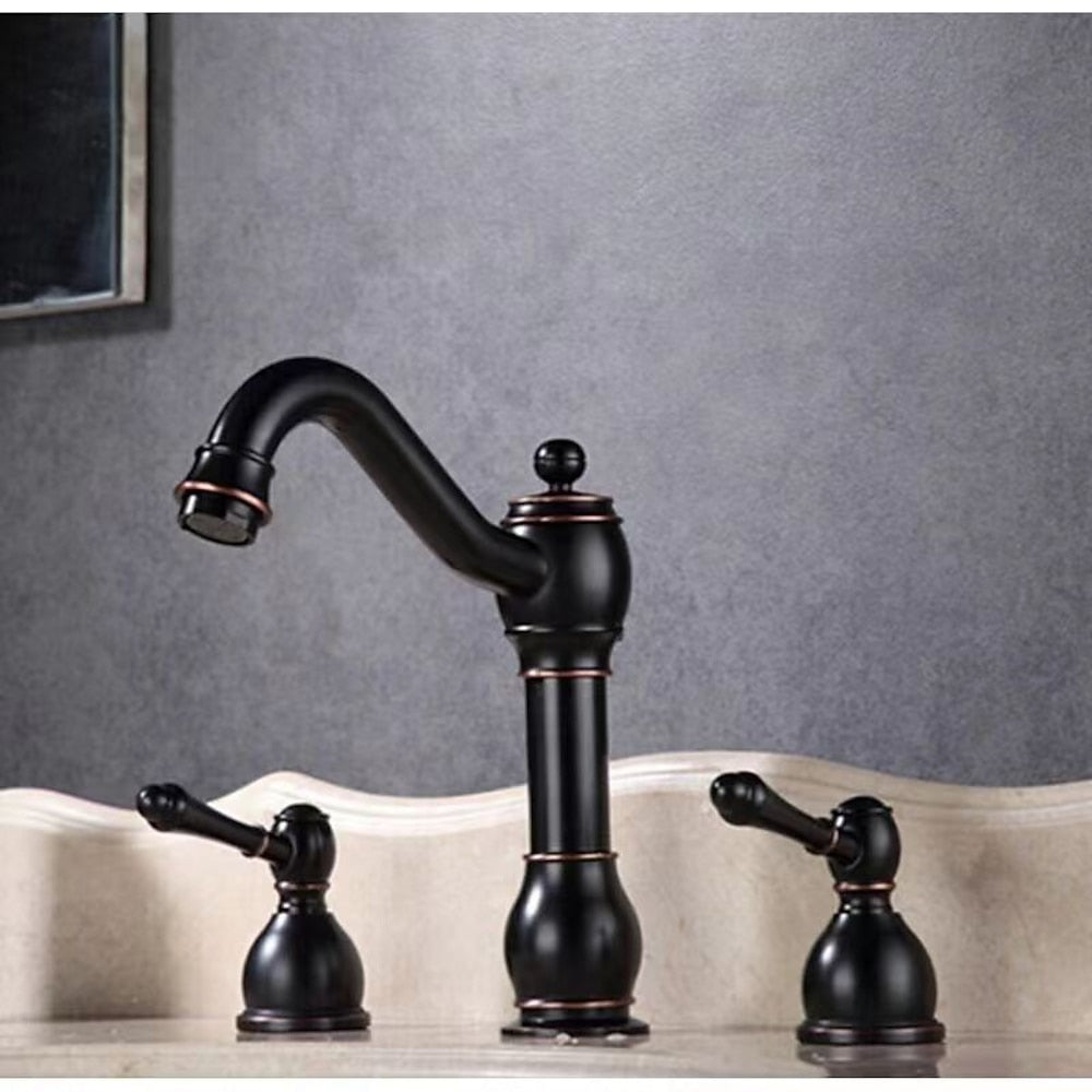 Modern High Arc Swivel Spout Bathroom Faucet, Double-Handle Widespread Faucet, Brushed Bronze / Brushed Nickel / Oil-Rubbed Bronze