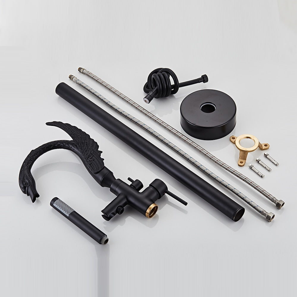 Swan-Design Freestanding Tub Filler Faucet, Single-Handle Bathroom Bathtub Faucet with Handheld Shower, Chrome / Polished Gold / Matte Black