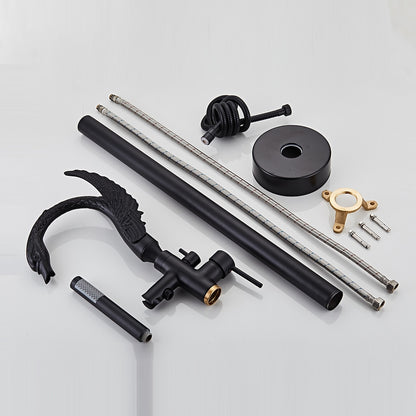 Swan-Design Freestanding Tub Filler Faucet, Single-Handle Bathroom Bathtub Faucet with Handheld Shower, Chrome / Polished Gold / Matte Black