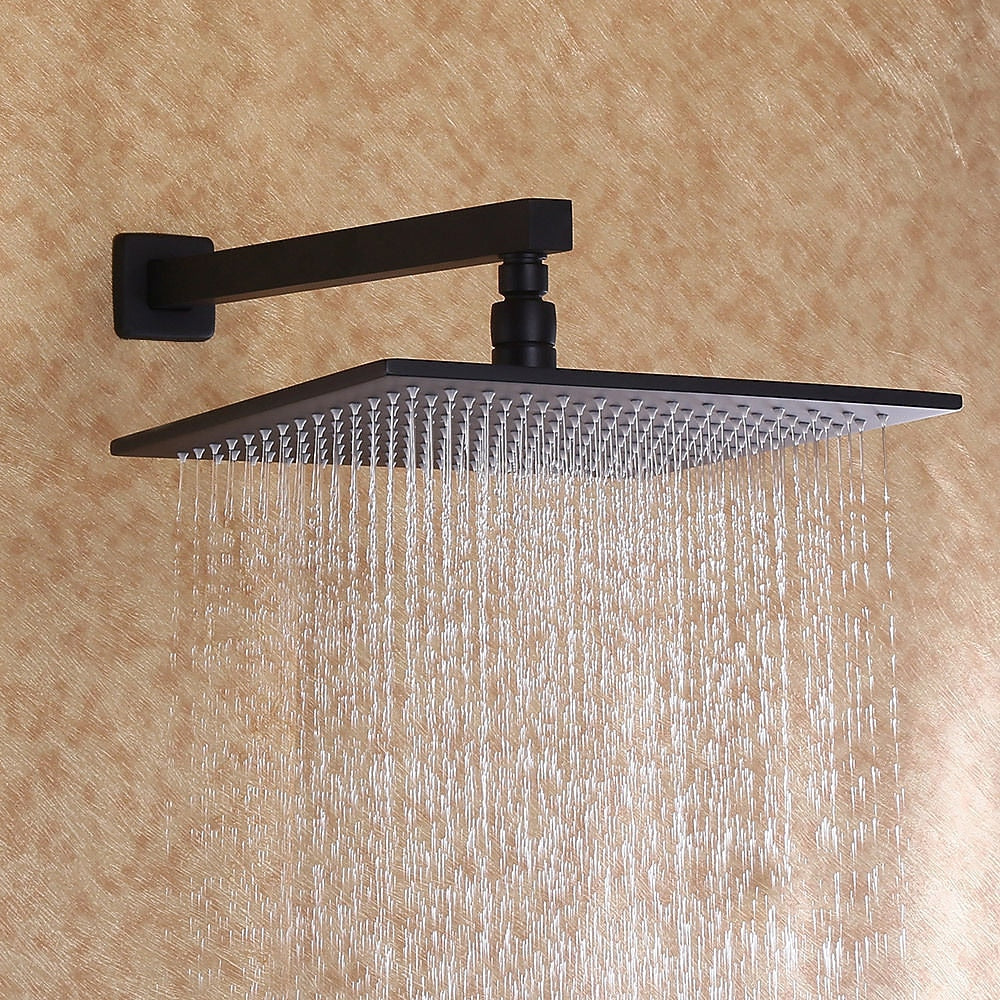 Matte Black Rainfall Shower System, Wall-Mounted Single-Handle Shower Faucet Set with Handheld Shower