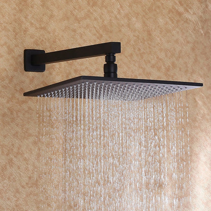 Matte Black Rainfall Shower System, Wall-Mounted Single-Handle Shower Faucet Set with Handheld Shower