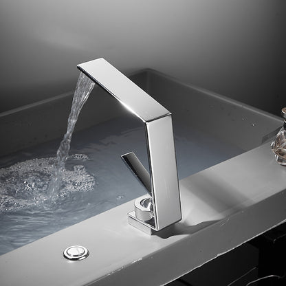 Waterfall Single-Hole Bathroom Faucet, Single-Handle Brass Faucet, Matte Black / Matte White / Chrome / Gunmetal