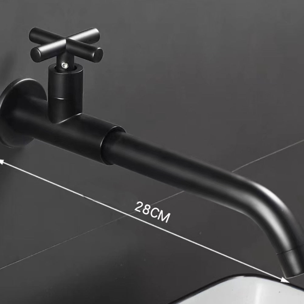 Modern Wall-Mount Bathroom Faucet, Single-Handle Swivel Spout Cold Only Faucet, Matte Black / Matte White / Antique Brass / Chrome