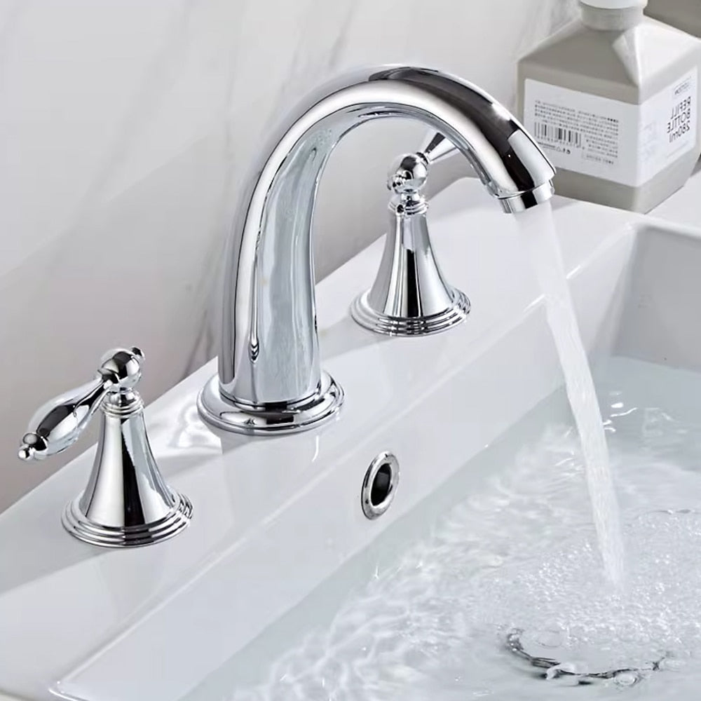 Modern High Arc Bathroom Sink Faucet, Widespread Dual-Handle Faucet, Matte Black / Matte White / Gunmetal / Chrome