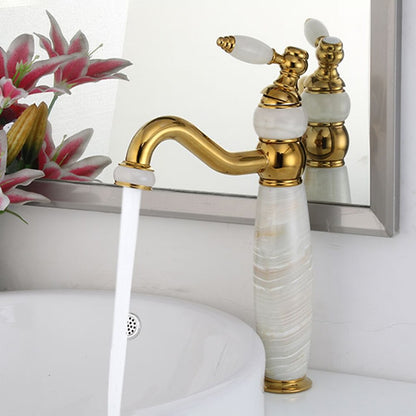 Vintage Natural Jade Vessel Sink Faucet, Single-Handle Swivel Spout Brass Faucet, Chrome / Polished Gold / Oil-Rubbed Bronze / Rose Gold