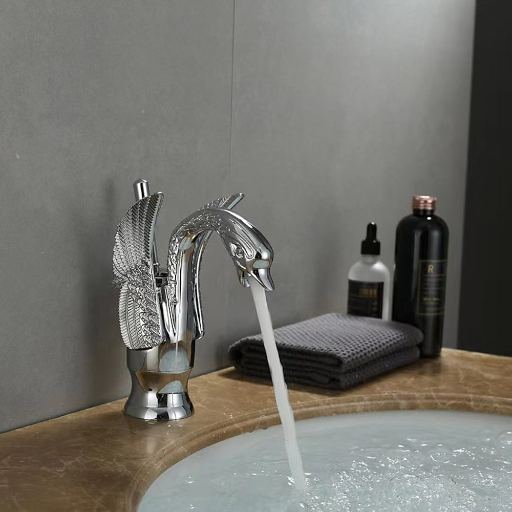 Vintage Swan Design Bathroom Faucet, Single-Hole Single-Handle Faucet, Antique Brass / Chrome / Polished Gold / Matte Black