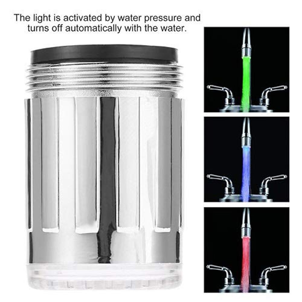 LED 3- Changing Faucet Aerator, Chrome Temperature Sensor Tap Aerator