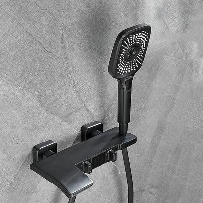 LED Waterfall Wall-Mount Tub Filler Faucet, Dual-Handle Bathroom Tub Faucet with Handheld Shower, Matte Black / Gunmetal / Matte White