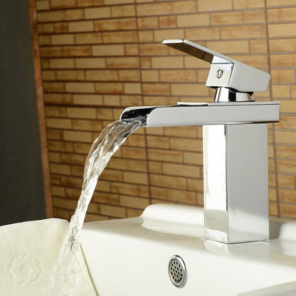Waterfall Bathroom Faucet, Modern Single-Handle Single-Hole Faucet, Silver / Gold / Black