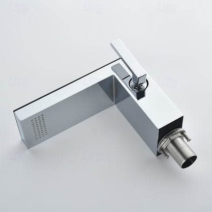 Waterfall Single-Hole Bathroom Faucet, Modern Single-Handle Stainless Steel Faucet, Matte White / Brushed Gold / Chrome / Brushed Chrome