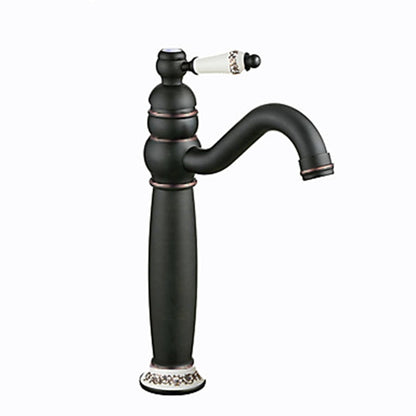 Vintage High-Arc Vessel Sink Faucet, Single-Handle Deck-Mounted Faucet, Brass Faucet with Ceramic Lever Handle, Antique Brass / Matte Black