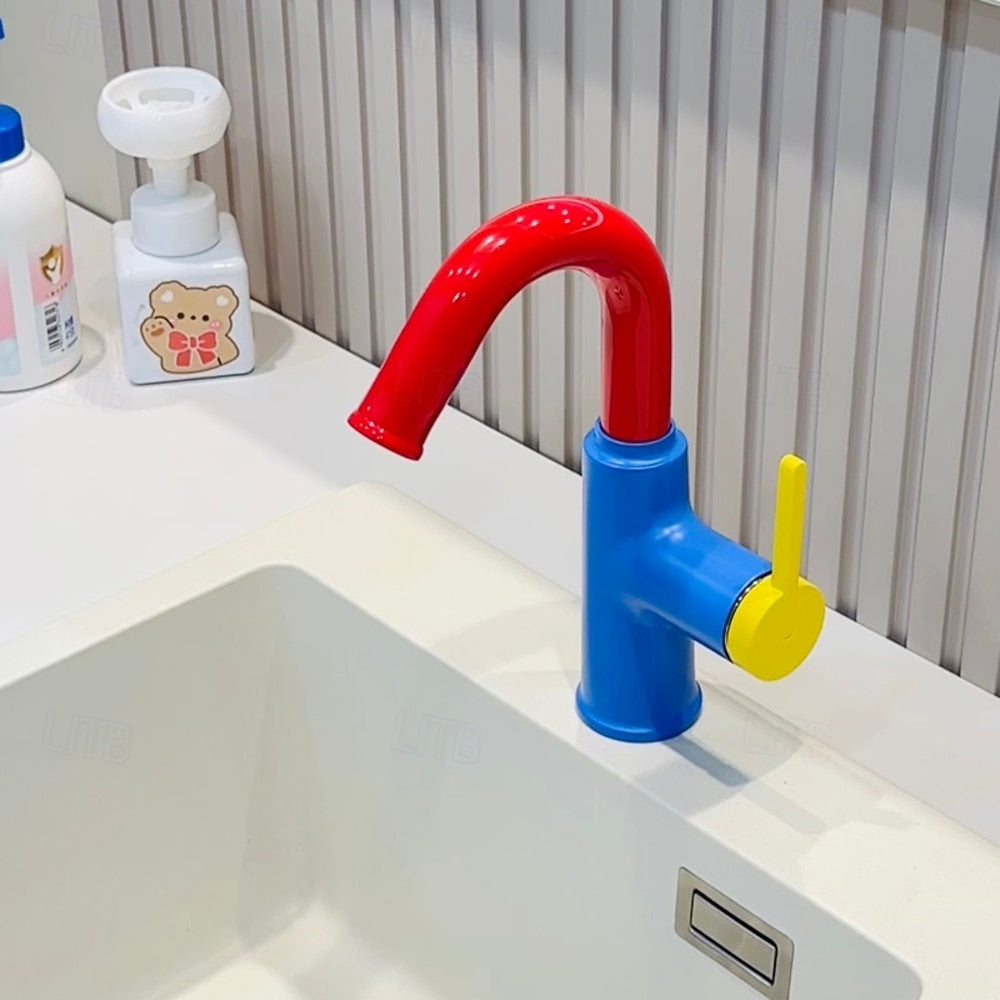 Modern High-Arc Bathroom Faucet, Single-Handle Single-Hole Faucet, Multi- / Green / White / Yellow / Pink / Gray / Silver