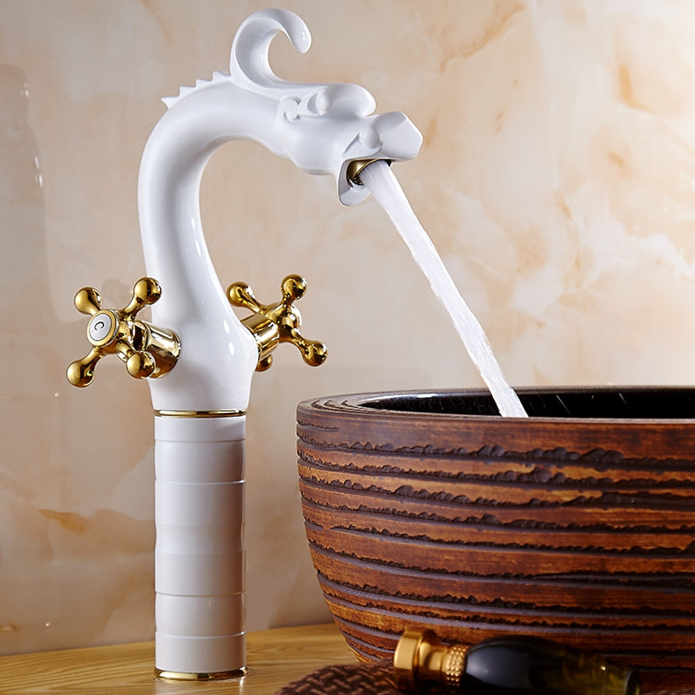 Vintage Dragon Vessel Sink Faucet, Single-Hole Double Cross Handle Brass Faucet