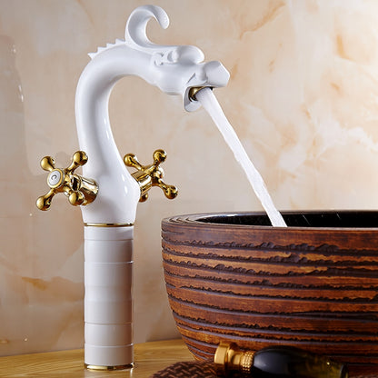 Vintage Dragon Vessel Sink Faucet, Single-Hole Double Cross Handle Brass Faucet