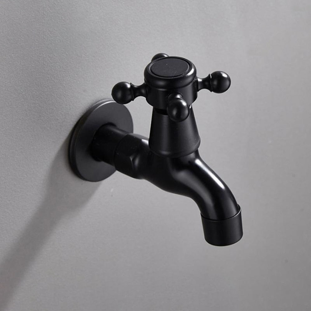 Vintage Brass Wall-Mount Washing Machine Faucet, Single-Cold Utility Laundry Faucet, Antique Brass / Matte Black