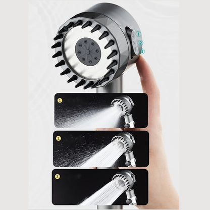 High Pressure 3-Mode Handheld Shower Head, Massage Spray Nozzle with Stop Button, Chrome / Matte Black
