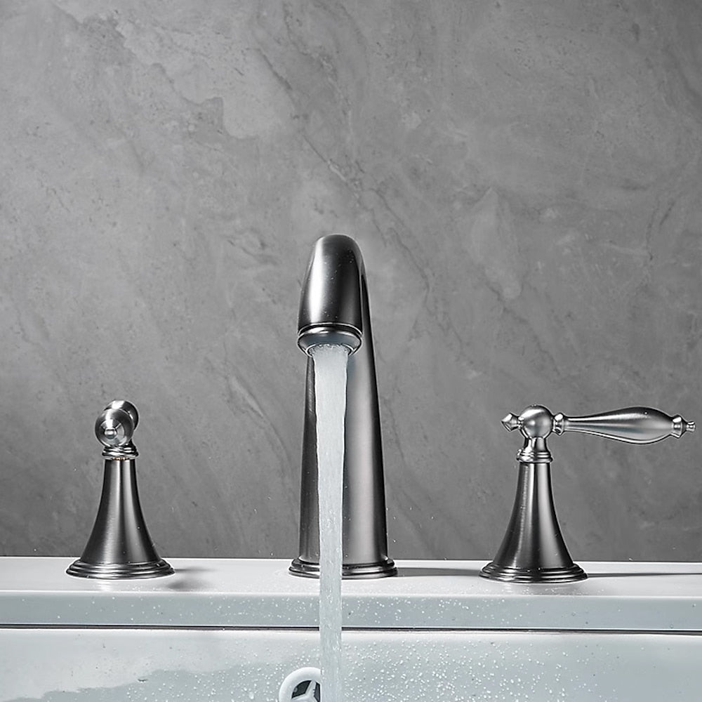 Modern High Arc Bathroom Sink Faucet, Widespread Dual-Handle Faucet, Matte Black / Matte White / Gunmetal / Chrome