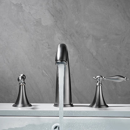 Modern High Arc Bathroom Sink Faucet, Widespread Dual-Handle Faucet, Matte Black / Matte White / Gunmetal / Chrome