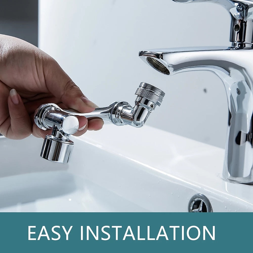 Chrome 1080-Degree Rotating Faucet Extender, 2-Mode Sprayer Faucet Attachment with Mechanical Arm