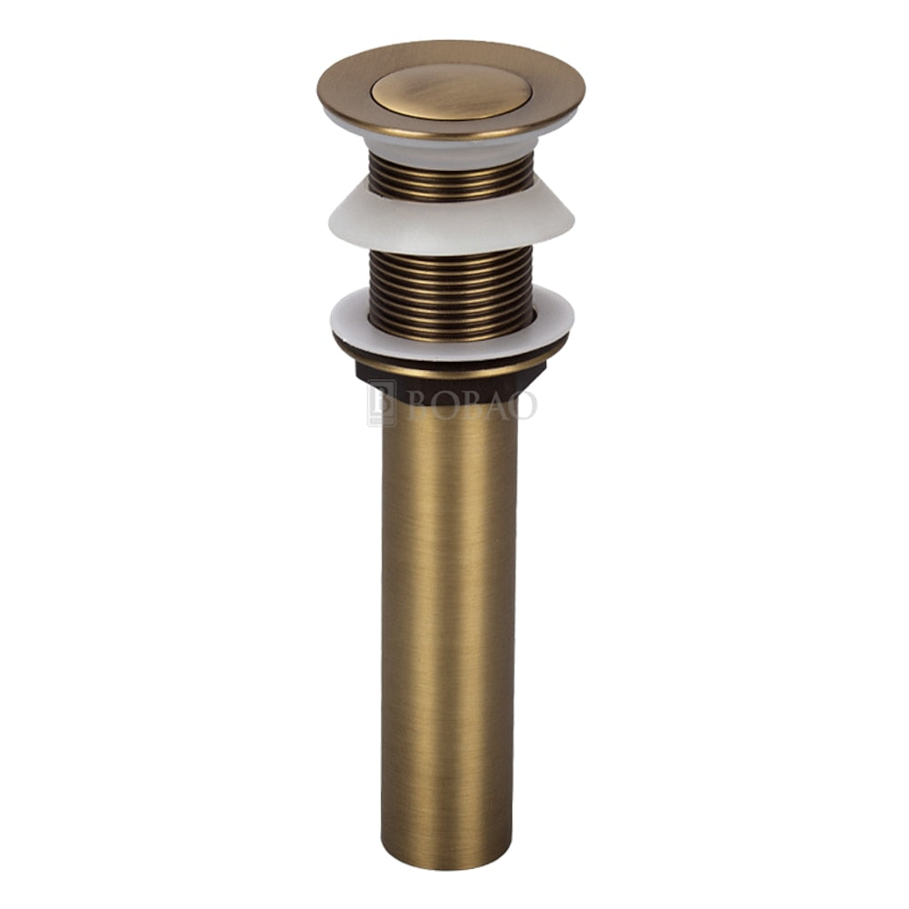 Solid Brass Pop-Up Sink Drain, Vessel Vanity Basin Drain with Overflow, Antique Brass / Matte Black / Brushed Gold / Rose Gold