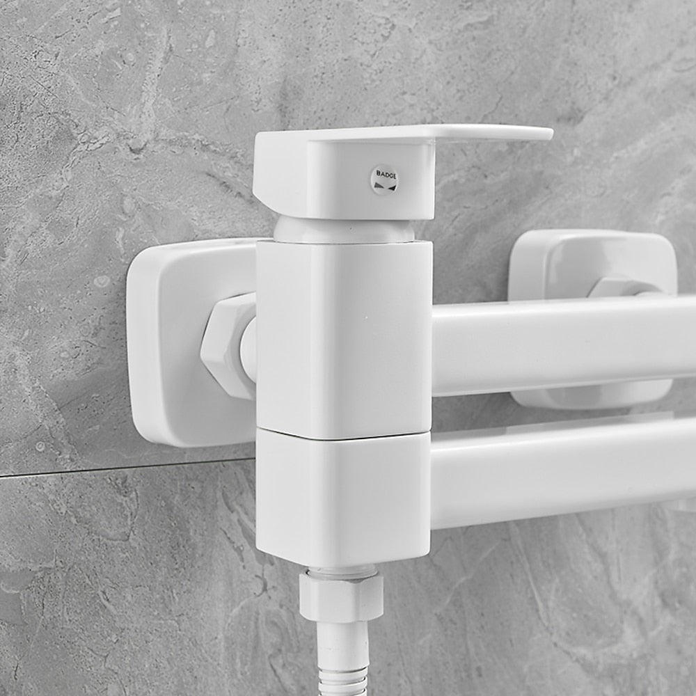 Wall-Mount Single-Handle Swivel Spout Tub Faucet, Bathtub Filler Faucet with Handheld Shower