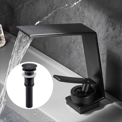 Waterfall Bathroom Faucet, Modern Single-Hole Single-Handle Faucet with Pop-Up Drain, Chrome / Matte Black / Gunmetal