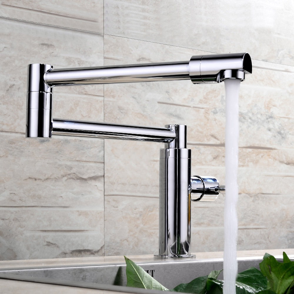 Chrome Foldable Pot Filler Faucet, Single-Hole Deck-Mount Cold Only Kitchen Faucet