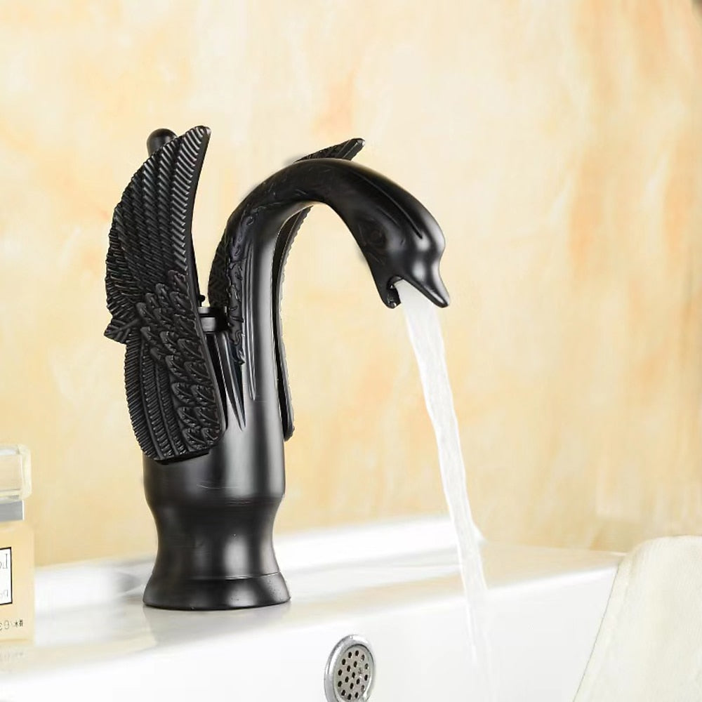 Vintage Swan Design Bathroom Faucet, Single-Hole Single-Handle Faucet, Antique Brass / Chrome / Polished Gold / Matte Black