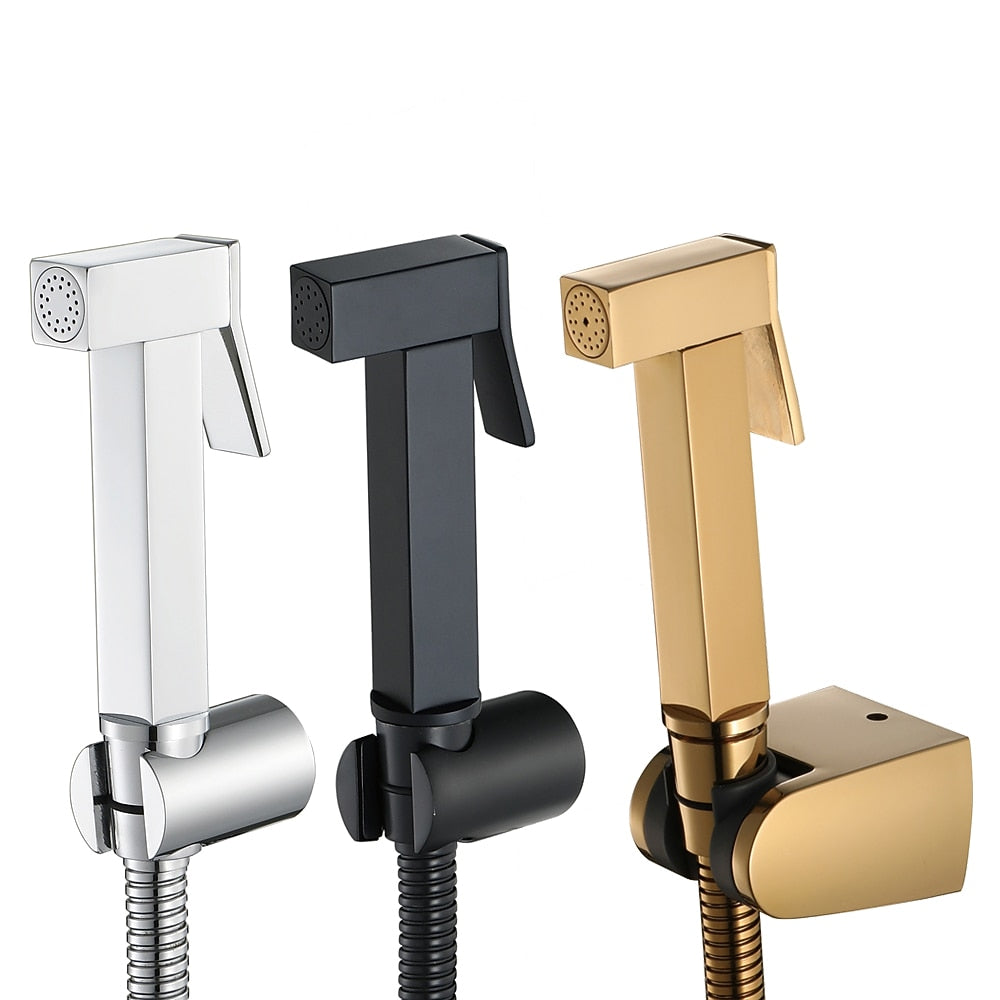 Self-Cleaning Solid Brass Bidet Sprayer, Wall-Mount Toilet Bidet Sprayer with Hose / Bracket, Black / Silver / Gold