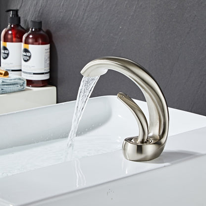 Modern Waterfall Single-Hole Bathroom Faucet, Single-Handle Brass Body Faucet, Matte Black / Brushed Nickel / Chrome / Matte White