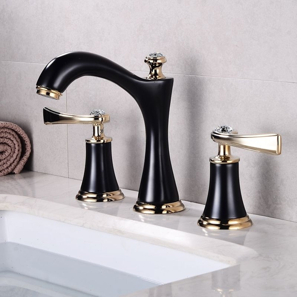 360-Degree Swivel Vintage Bathroom Faucet, Double-Handle Widespread Basin Faucet, Chrome / Matte Black / Matte White
