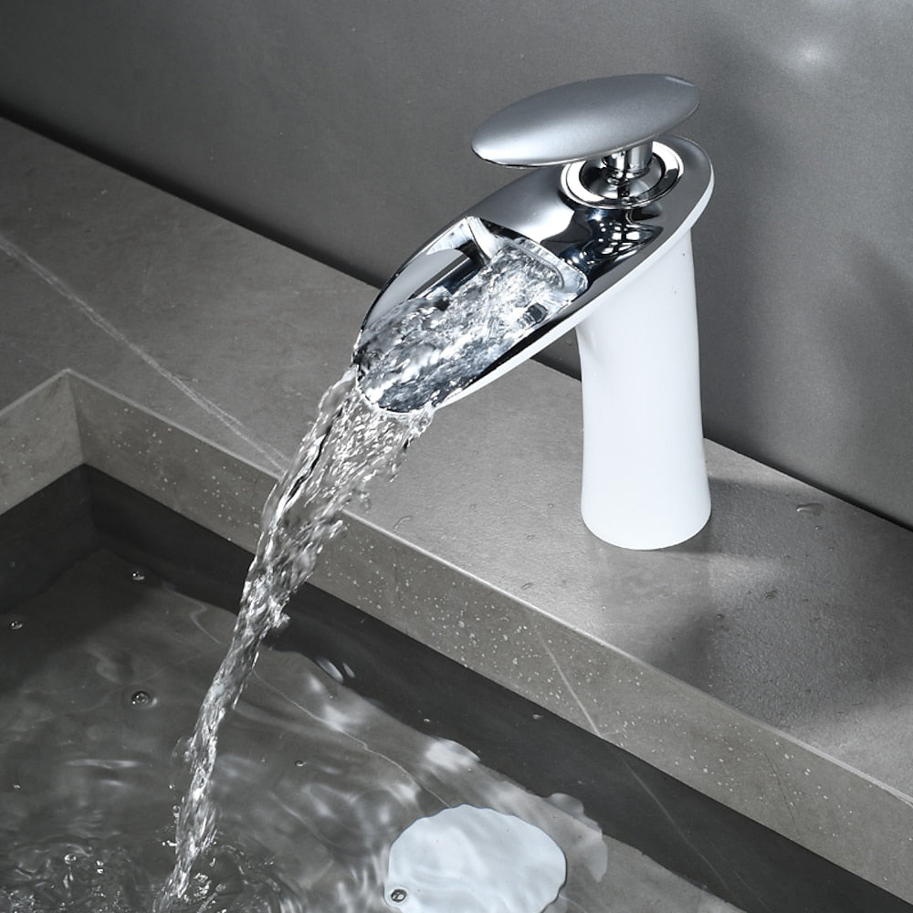 Waterfall Bathroom Faucet, Modern Single-Handle Single-Hole Faucet