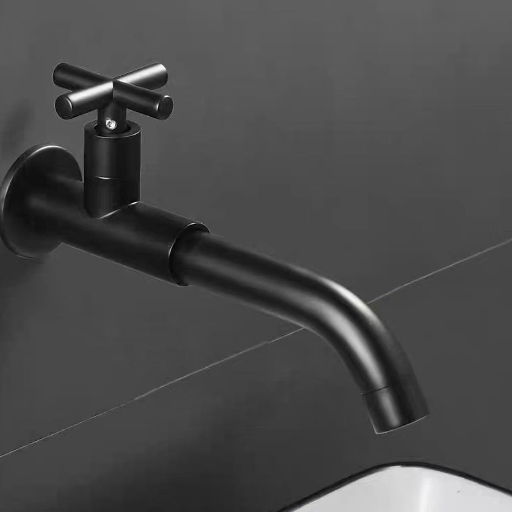 Modern 360-Degree Swivel Wall-Mount Bathroom Faucet, Single-Handle Cold-Only Brass Basin Faucet, Matte Black / Chrome / Antique Brass / Matte White / PVD
