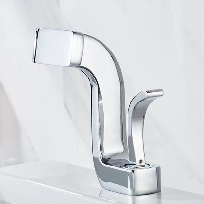 Waterfall Modern Bathroom Faucet, Single-Handle Single-Hole Brass Faucet
