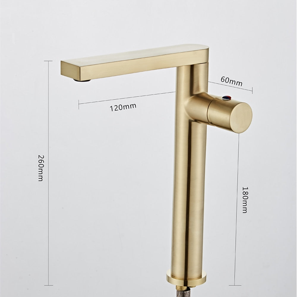 Modern Brass Single-Hole Bathroom Faucet, Single-Handle Swivel Spout Faucet, Brushed Gold / Matte Black