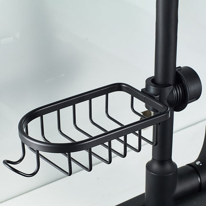 Modern Aluminum Faucet Storage Rack, Clamp-On Sink Caddy Organizer with Integrated Hooks, Black / Silver
