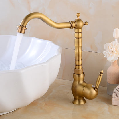 Retro Single-Hole Bathroom Vessel Sink Faucet, Single-Handle Brass Swivel Faucet, Antique Brass / Chrome / Polished Gold