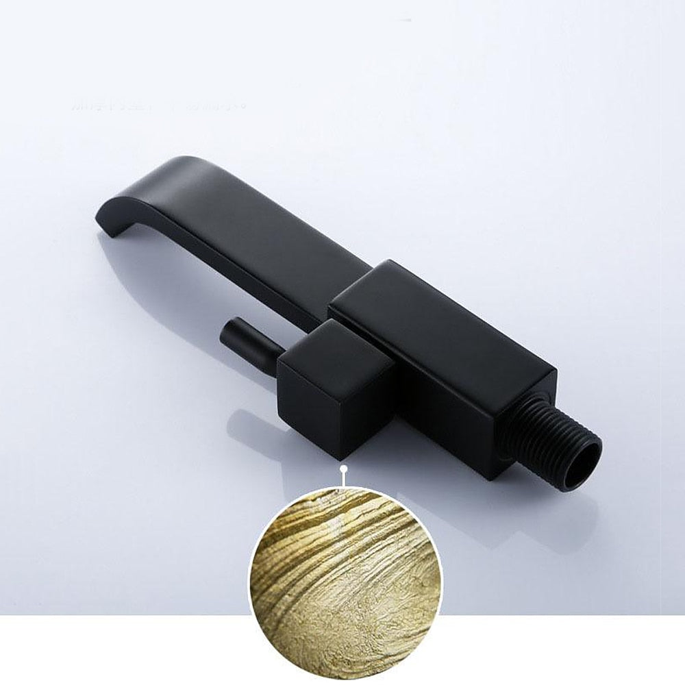 Modern Wall-Mount Single-Cold Bathroom Faucet, Single-Handle Brass Faucet, Matte Black / Chrome