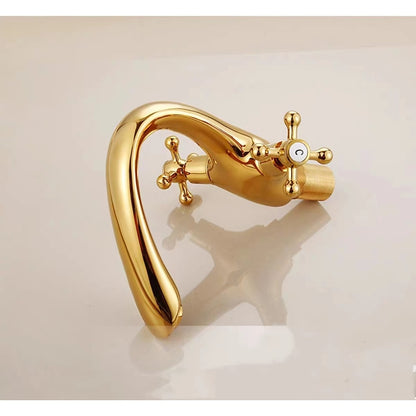 Traditional Dual-Handle Bathroom Faucet, High Arc Brass Sink Faucet, Polished Gold / Chrome / Antique Brass / Oil-Rubbed Bronze
