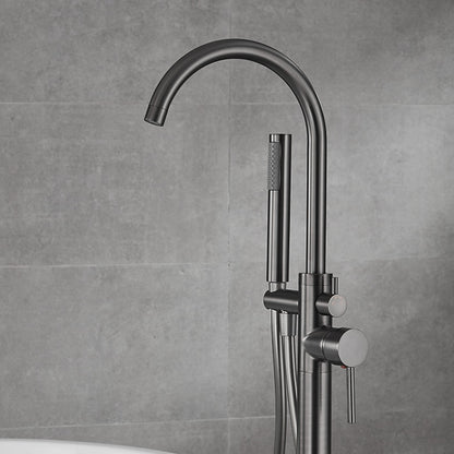 Gunmetal Floor-Mount Freestanding Tub Filler Faucet, Single-Handle Swivel Spout Bathtub Faucet with Handheld Shower