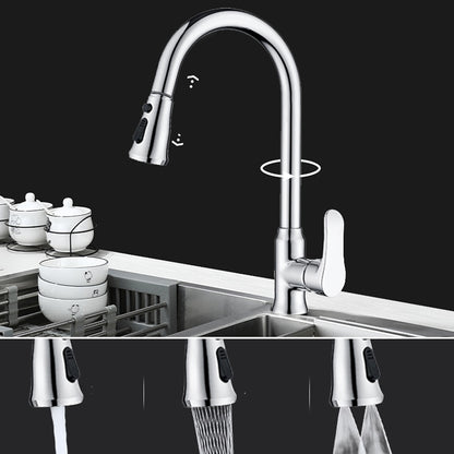 Modern Pull-Down Kitchen Faucet, Single-Handle High-Arc Brass Faucet, Chrome / Gunmetal / Matte Black