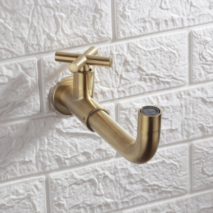 Industrial Wall-Mount Cold Water Bathroom Faucet, Single-Handle Rotatable Spout Tap, Brushed Gold / Chrome / Gunmetal